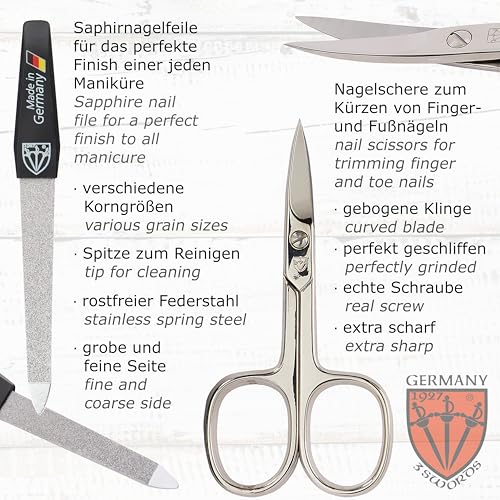 Drei Schwerter Germany 10-Piece Manicure Pedicure Grooming Kit - Brown Leather Case