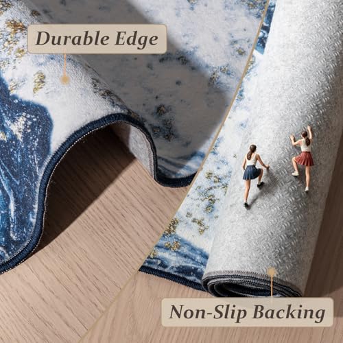 Starry Sky Washable Non-Slip Area Rug - Dark Blue and Gold, 6x9 ft