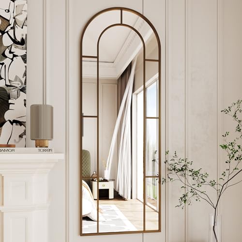 Antique 58-Inch x 21-Inch Arched Window Pane Full Length Mirror - Vintage Wall Mounted Design