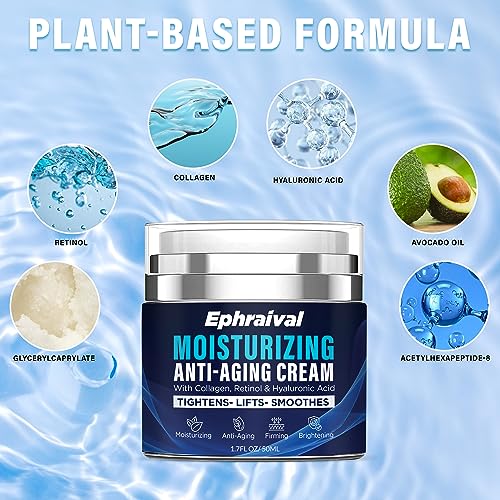 Retinol Anti-Aging Cream for Men: Moisturizing Face Cream with Hyaluronic Acid Vitamin E Peptides - Reduces Wrinkles Firms Skin Lightweight Formula 1.7 fl oz