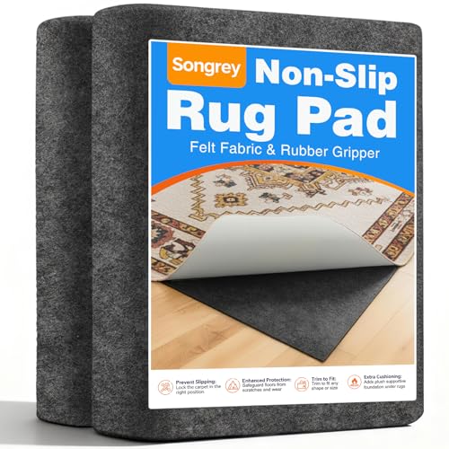 Dark Gray 9'x12' Non-Slip Rug Pad Cushioned Underlay for Hardwood & Tile Floors