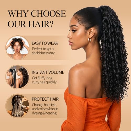 Boymia 28 Inch Black Ponytail Extension for Black Women - Drawstring & Curly, Natural Look