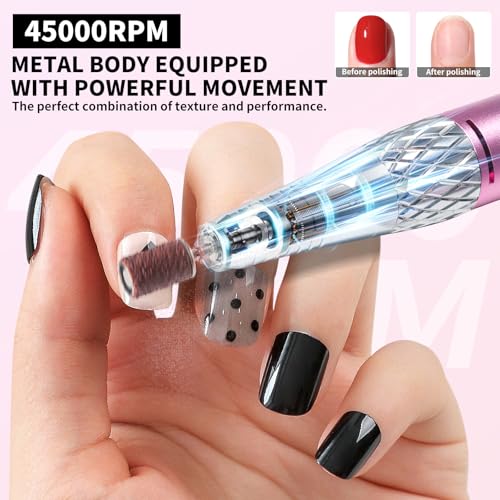 Rechargeable Electric Nail Drill Kit Pink 40000 RPM for Acrylic Nails