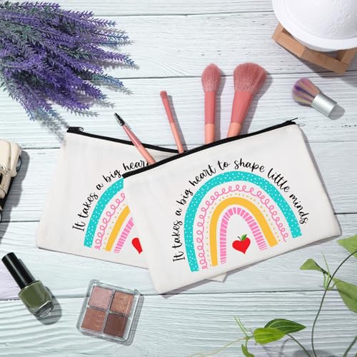 24 Pcs Christmas Teacher Appreciation Gifts Makeup Bag Bulk Inspirational Gift for Teachers Nurse Social Worker Caregiver Volunteer Canvas Cosmetic Bags(It takes a big heart to shape little minds)