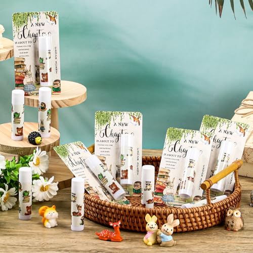 36 Pcs Storybook Baby Shower Lip Balm Favors Honey Cedar Scent Lip Balm Bulk Storybook Theme Party Gifts for Guest Gender Reveal Games Prizes Baptism Party Supplies