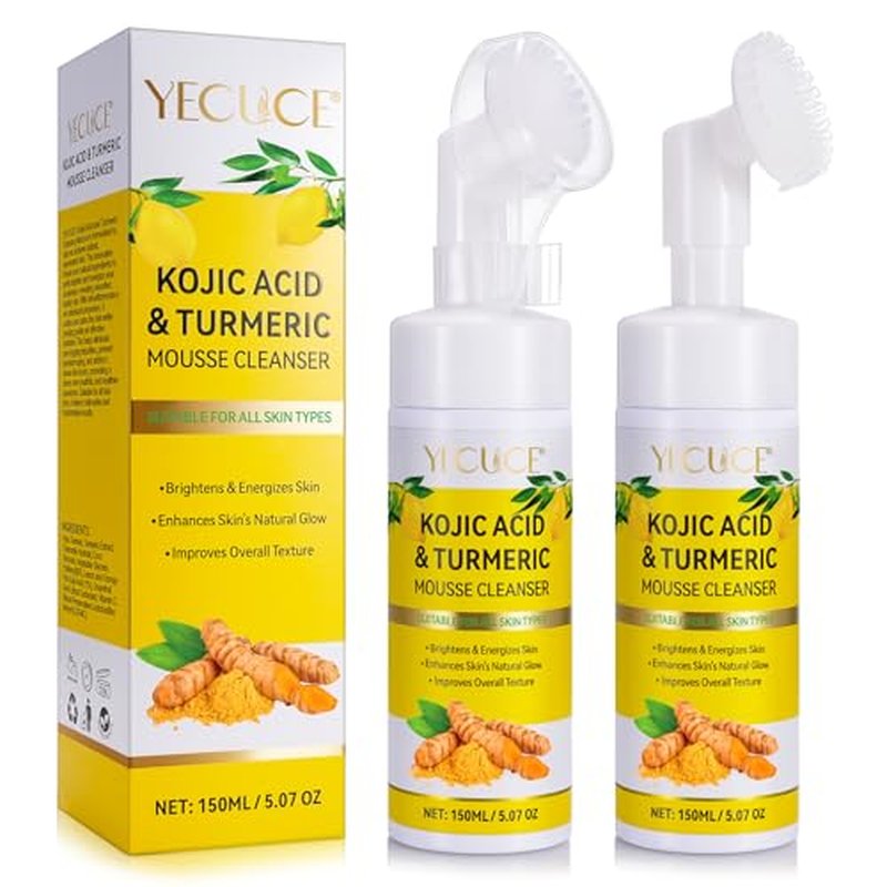 2 Pack Turmeric Cleansing Mousse,Kojic Acid Facial Cleanser for Fce Wash and Firming Skin,Remove Excess Keratin-Deep Clean Pores 150ML
