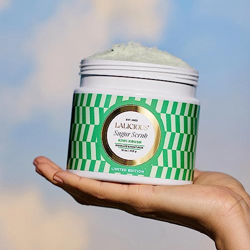 LaLicious Kiwi Krush Sugar Scrub - Cane Sugar Body Scrub - Exfoliating & Moisturizing Body Care with Coconut Oil and Kiwi Seed Oil for Soft, Smooth, Protected Skin - No Parabens (16oz)