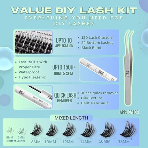 New Flora Wispy Volume Lash Clusters Kit - Waterproof (8-18mm) Ultra Thin Band With Bottom Lashes - Wispy Lash Clusters Kit individual fluffy Eyelash Clusters - AVELASH Eyelashe extension D Curl