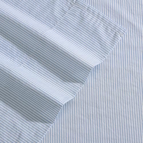 Nautica Queen Sheet Set with Fitted Sheet & Pillowcases - Penny Pinstripe Blue