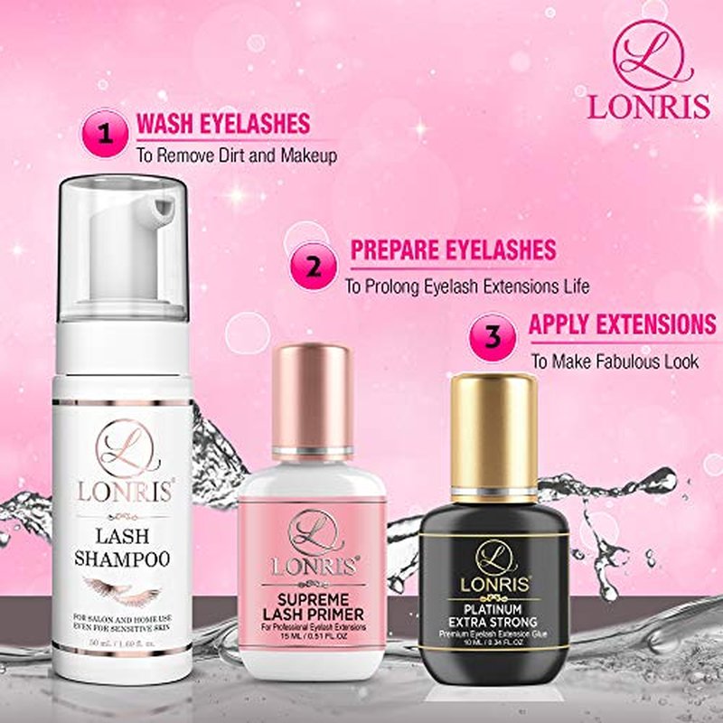 8-9 Weeks Retention/Volume Eyelash Extension Glue/Platinum Extra Strong LONRIS Lash / 0.5-1 Sec Drying time/Maximum Bonding/Semi-Permanent Extensions Supplies/Professional Use Black Adhesive (10 ML)