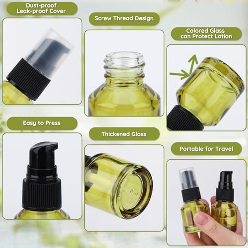 Glass Travel Lotion Bottles Set - 18 Mini Refillable Pumps for Oils, Creams & Liquids