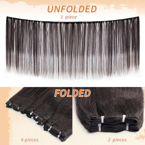 Dark Brown Yaki Straight Hair Bundles - 22 24 26 Inch Human & Synthetic Blend