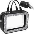 Meetart Diamond Black Clear Makeup Bag with Detachable Shoulder Strap - Travel Toiletry Organizer