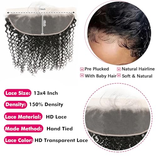 8 Inch Kinky Curly Lace Frontal Human Hair - Natural Black, HD 13x4