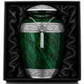Large Hand-Engraved Green Marble Cremation Urn for Adults with Ash Pendant & Velvet Bag - 220lbs Capacity