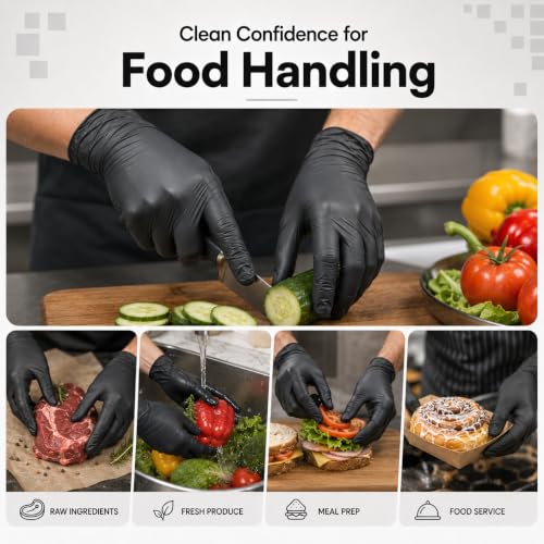 Black Disposable Nitrile Gloves Large Pack of 1000 - Chemical & Food Safe