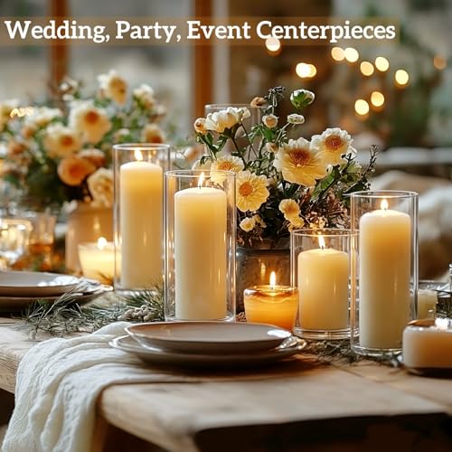 Qazcnd Ivory White 24-Piece Pillar Candle & Glass Hurricane Holder Set