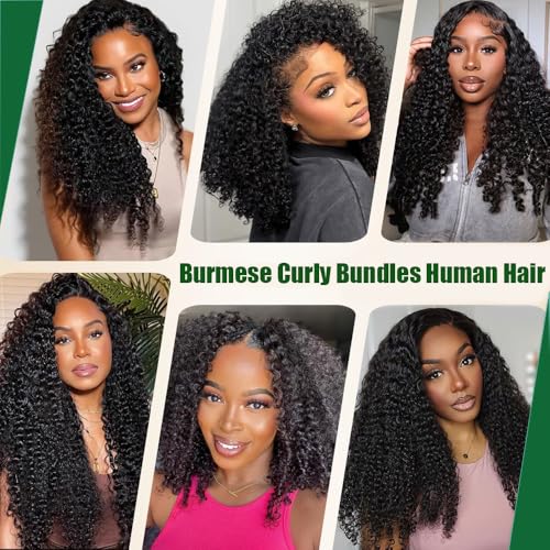 TryRich 16 Inch Burmese Curly Water Wave Human Hair Bundles - Spiral Ends, Unprocessed Black