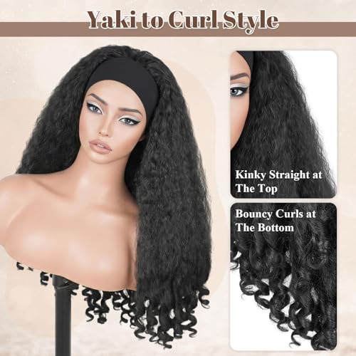 Afro Curly Headband Wig for Black Women - 22 Inch Kinky Curly Synthetic Half Wig with Bouncy Ends - Black Variation