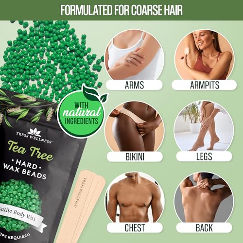 Wax Beads for Hair Removal - Tea Tree Scented, 2.4 lb Home Wax Kit - Safe & Dermatologically Tested - Variation: Tea Tree / 38.4 Ounce Pack of 1
