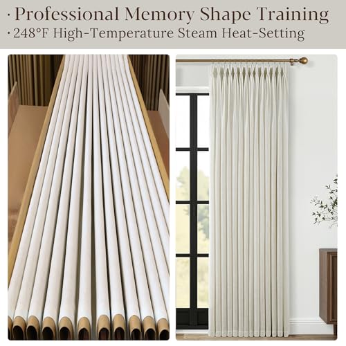 40W x 112L Linen Pleated Curtains Set - 2 Panels, Light Filtering, Semi Sheer, Tan, Includes Hooks & Rings - Variation of THIS listing