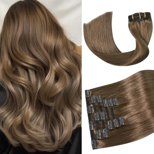 12 Inch Ash Brown Clip-In Hair Extensions - Remy Human Hair, 7 Pieces
