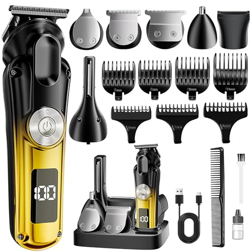 Gzbdz 6-in-1 Waterproof Men’s Beard & Hair Trimmer Kit with T-Blade, Nose & Body Groomer