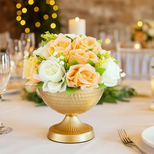 Gold Urn Vases for Centerpieces - 6 Inch Metal Decorative Vase Set - Gold / 12