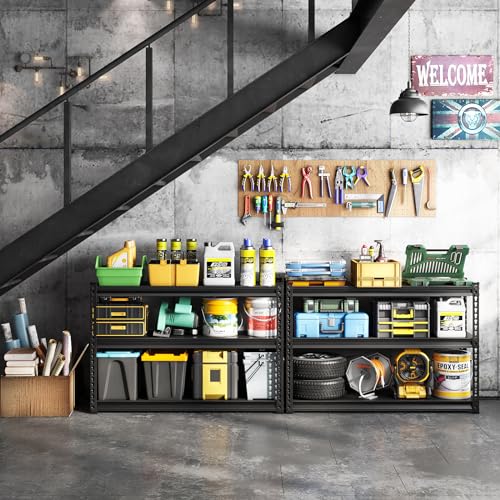 48-Inch Heavy Duty Garage Shelving Unit - Black, 1500LBS Load Capacity, Adjustable 3-Tier Metal Storage Rack