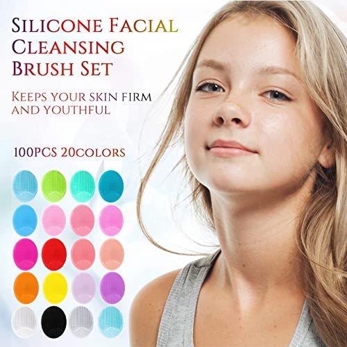 Roshtia 100 Pcs Silicone Face Scrubber Facial Cleansing Brush Handheld Soft Bristle Face Exfoliator Manual Cleansing Wash Brush for Massage Body Skin Care Pore Blackhead Removal, 20 Colors