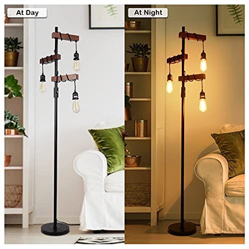 Dimmable Farmhouse Tree Floor Lamp - 68 Inch Wood & Metal Standing Lamp with 3 Lights