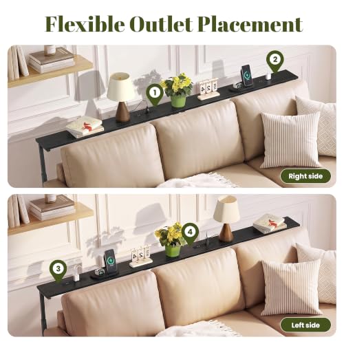 Black Adjustable Height Narrow Sofa Console Table with Charging Station - 78 Inch Variation