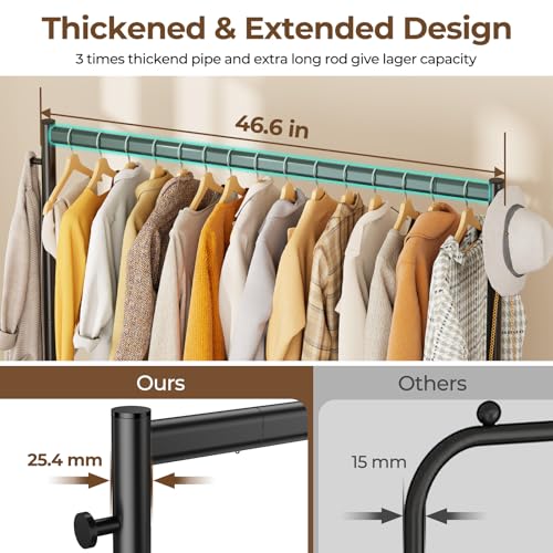 HYSEYY Heavy Duty Black Clothes Rack 48 Inch Rolling Garment Organizer