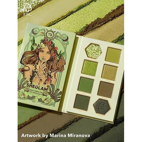 SHEGLAM Glitter Metallic Palette 8-Color High Pigment Green Gold Long Wearing Horoscope Collection Palette - Virtuous Virgo