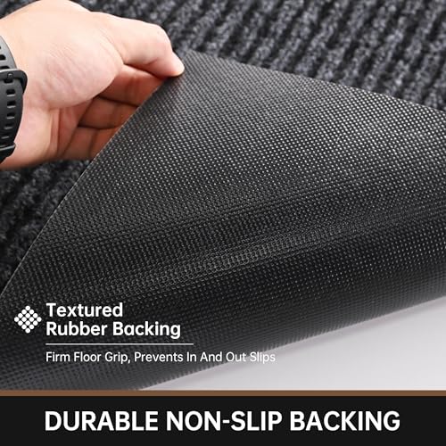 3' x 6' Heavy Duty Indoor Outdoor Front Door Mat - Gray Stripe