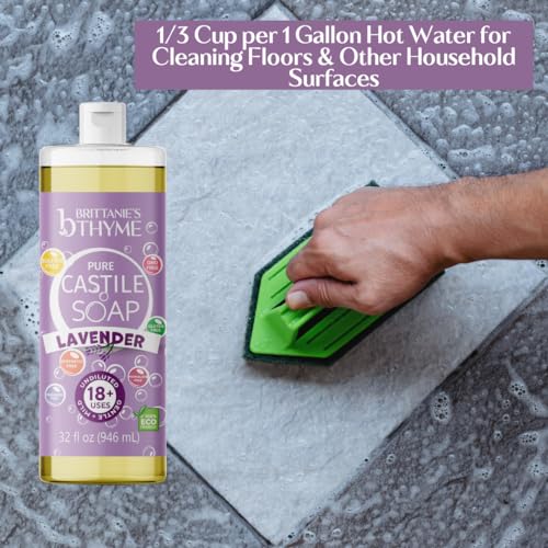 Brittanie's Thyme Pure Castile Liquid Soap Variety, Lavender/Peppermint/Lemon, 32 oz Pack of 3 | For Hair & Body, Gentle and Pure, Made with Natural Luxurious Oils, Vegan & Gluten Free Non-GMO