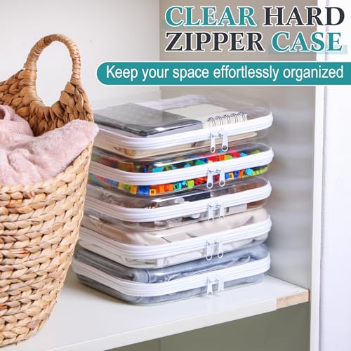 Sanwuta 6 Clear Hard Zipper Cases - White, 9.84 x 7.87 x 2 Inches