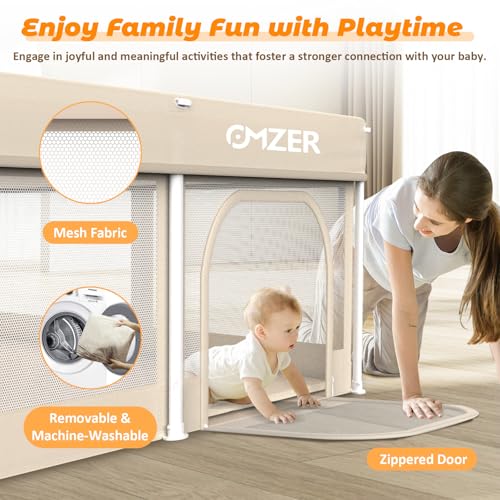 Foldable Baby Playpen - Apricot 50x50 Inch Portable Toddler Play Yard with Zipper Door