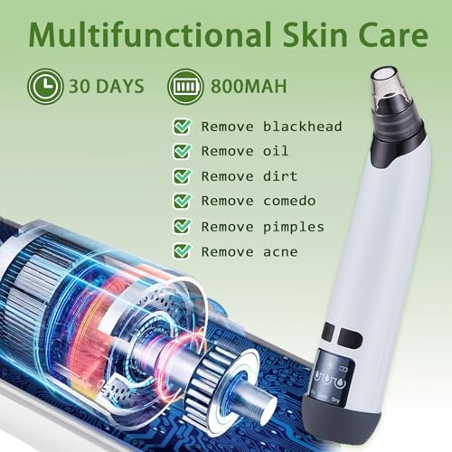 Blackhead Remover Pore Vacuum - Electric Facial Pore Cleaner with 3 Suction Levels & 3 Replaceable Probes - Professional Blackhead Extraction Tool Kit with 4 Stainless Steel Tools for Men & Women