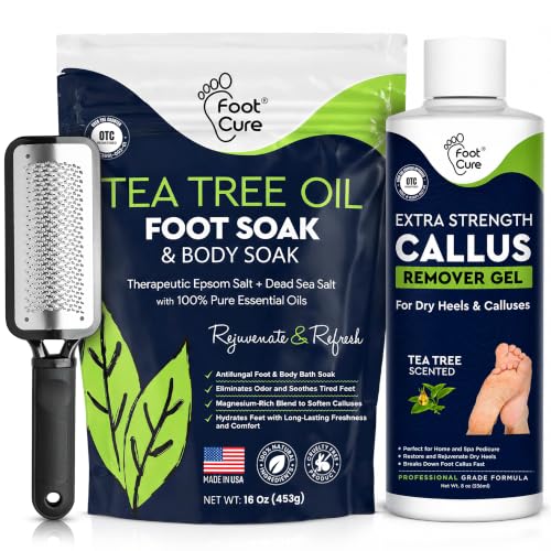 3in1 Tea Tree Callus Remover Gel & Epsom Salt Foot Soak for Dry Cracked Feet
