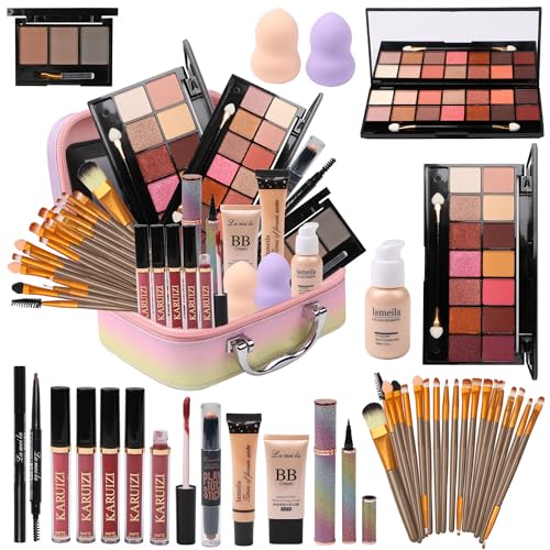 All In One Makeup Set with Rainbow Cosmetic Case - Makeup Gift Set for Women & Girls