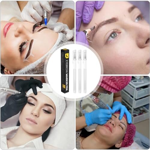 | 3pcs Skin Marker | Eyebrow PMU Microblading Outline Pencil | Felt Pen White Brow Position Mapping Pencil | Permanent Makeup Position Mark Tools