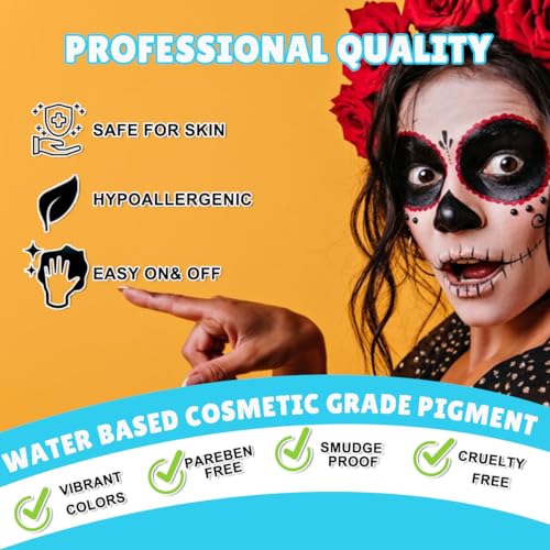 Bowitzki Face Paint Kit for Adults Stencils Glitter Brushes Face Painting Set for Sensitive Skin Water Based FDA Compliant Professional Body Painting (42 new)