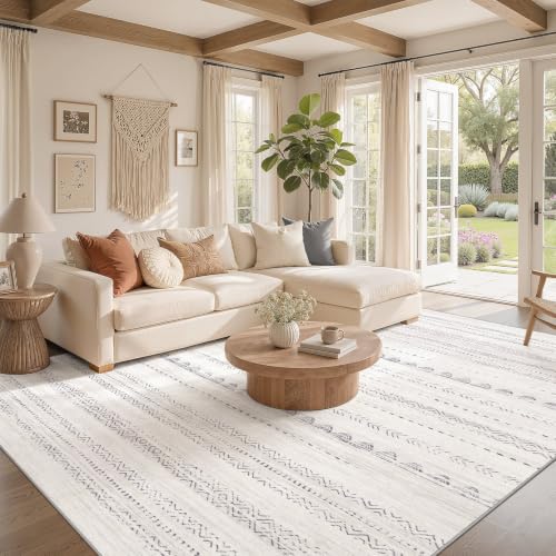 Nakagishi Boho Gray 8x10 Area Rug - Machine Washable, Non-Slip Living Room Carpet