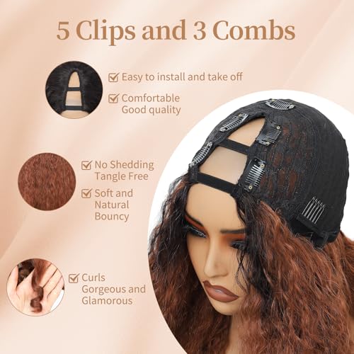 MAHKOTAKU Afro Curly V Part Wig 24 Inch Dark Roots Reddish Brown for Black Women