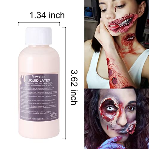 Liquid Latex SFX Makeup Kit, 2.1Oz Latex Liquid with Coagulated Fake Blood Gel, Squirt Blood and Stipple Sponge, Halloween Monster Zombie Clown Makeup for Scald Burn Scar Wound,Cut,Skin Decay