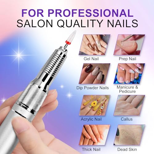 LIMEGIRL Electric File Nail Drill Professional 35000RPM Purple Nail File with Rechargeable Base & Bits Nail Drill Bit Nail Files and Buffers for Acrylic Nail Remove Nail Tech Must Haves for Salon Home