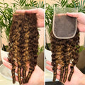 ALHER Honey Blonde Burmese Curly Lace Closure 14 Inch 4x4 Highlighted Human Hair