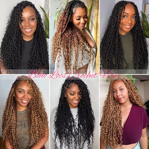 Boho Faux Locs Crochet Hair 30 Inch - 8 Pack Goddess Locs for Black Women, Variation of 1B