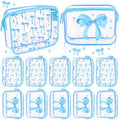 10 Blue Bow Clear Makeup Bags for Girls, TSA Large Capacity Toiletry Bags for Travel Clear PVC Waterproof Pouch with Zipper for Valentine Day Gift, Bridesmaid Wedding Bag, Birthday Party Favor